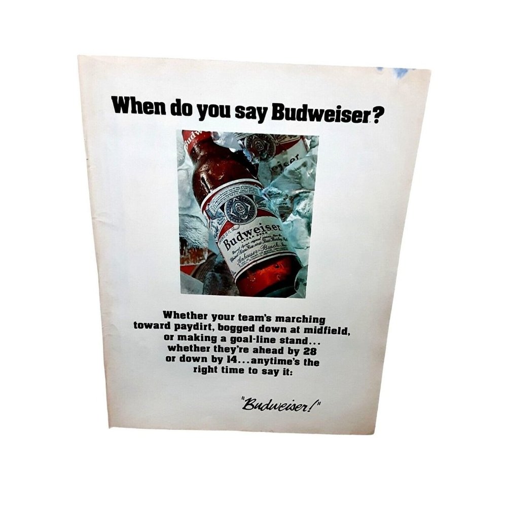 1977 Budweiser Bottle Football Original Print ad